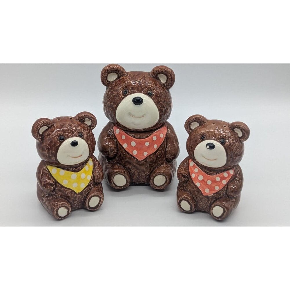 Otagiri Bears Salt and Pepper Shakers and Big Bear Sugar or Jam Jar Container